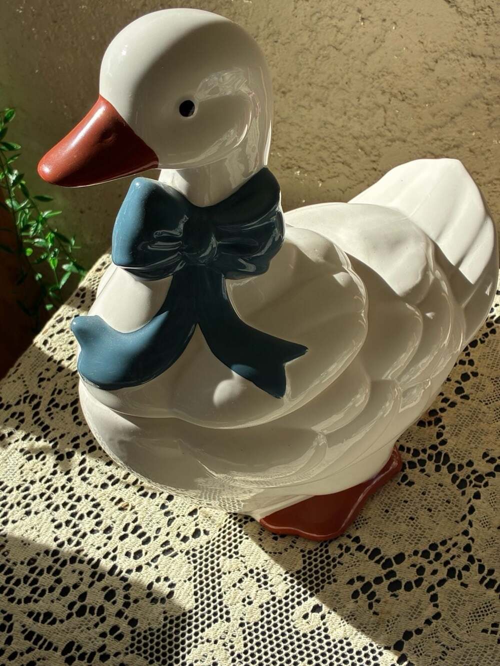 Vintage Ceramic Mother Goose Cookie Jar with Blue Bow